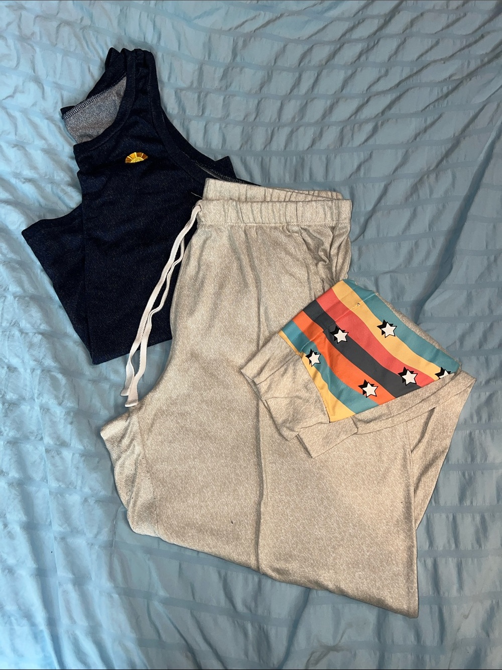 C&C California Navy Tank and Gray Lounge Pants with Multicolor Star Pocket